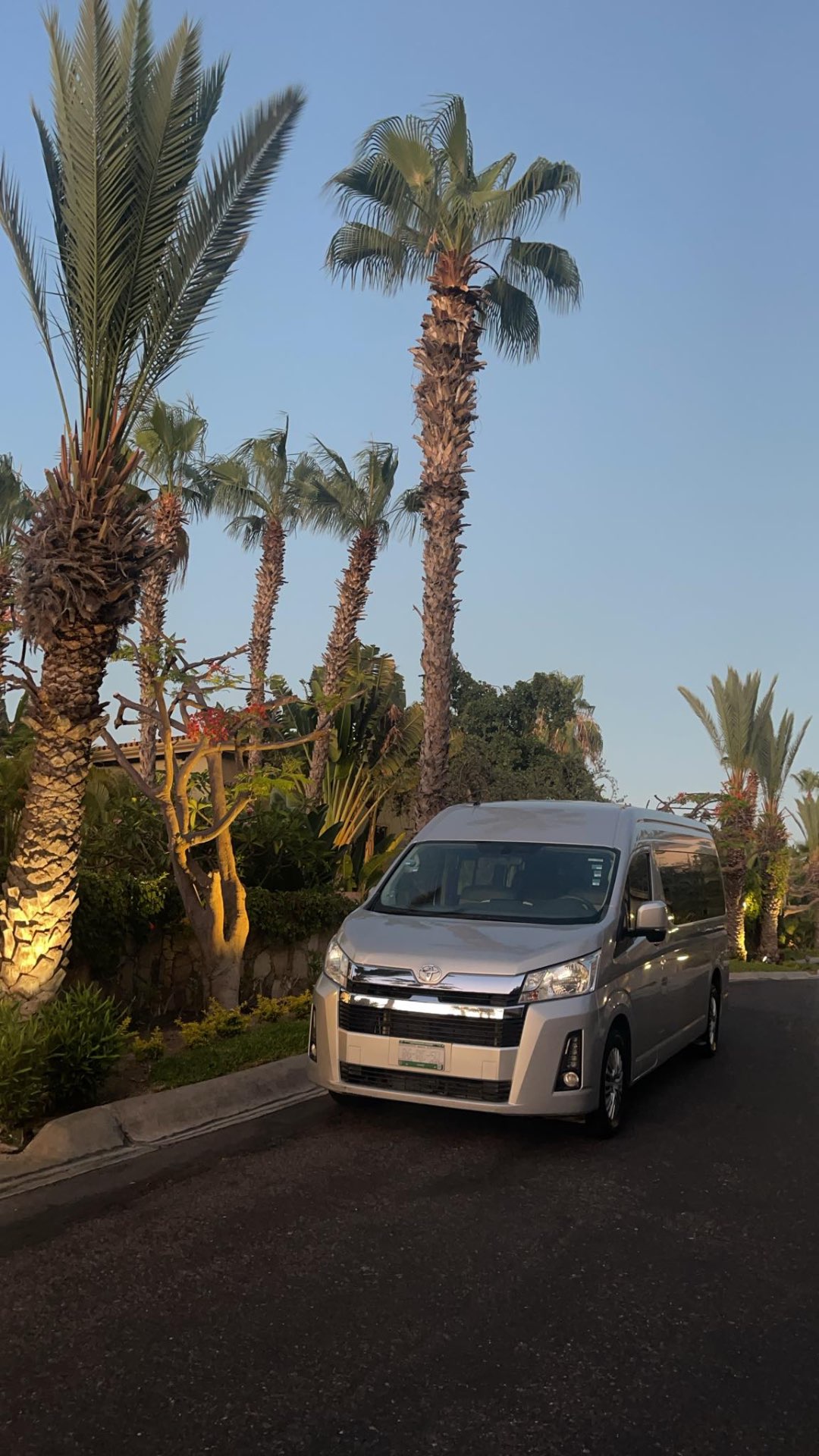 Clean Toyota passenger van at sunset