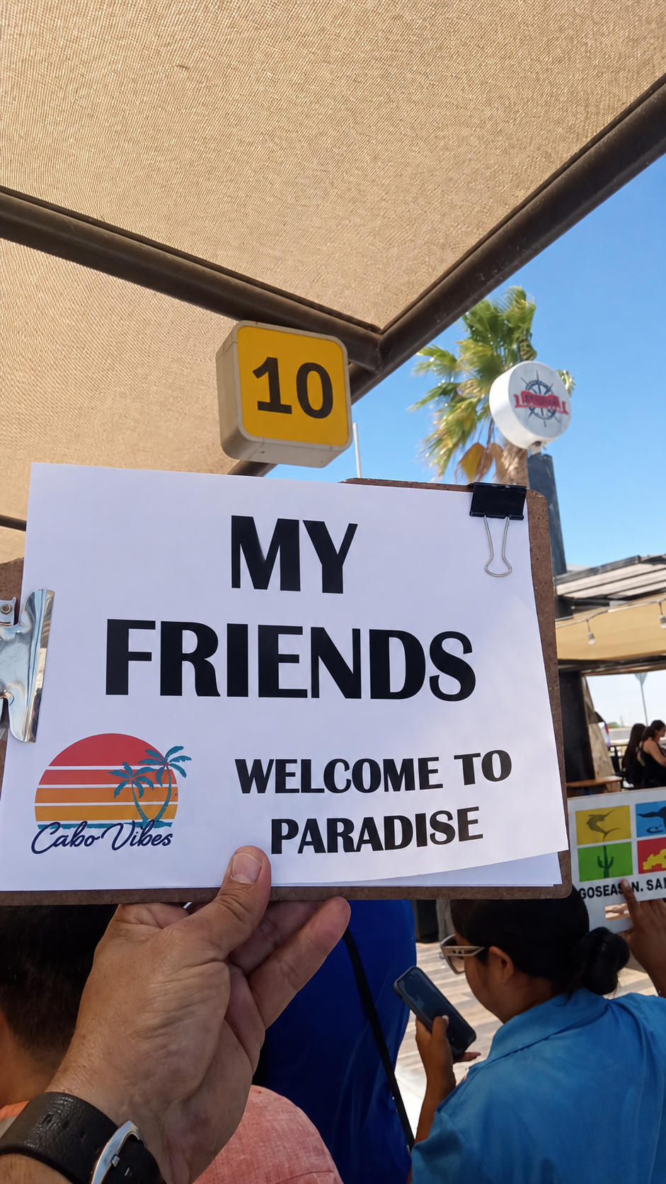 Cabo Vibes welcome sign greeting guests at the airport